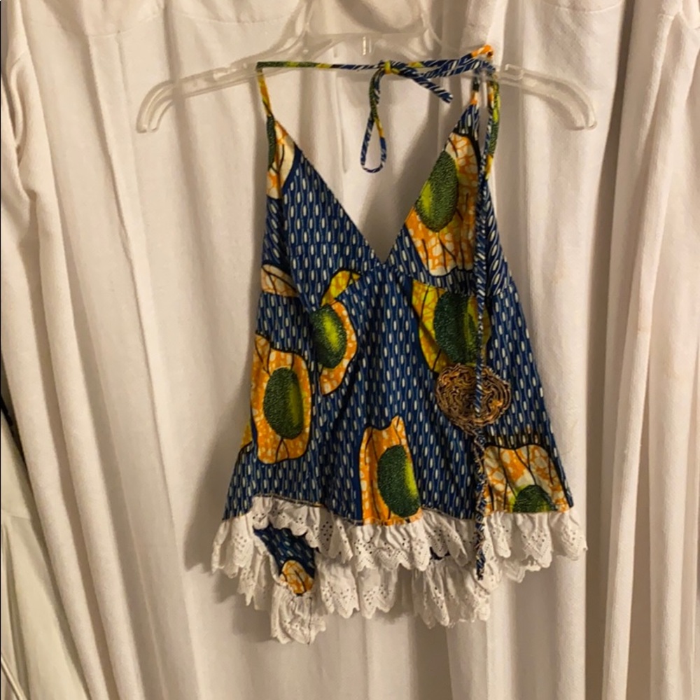 Unique Halter Tank, Asymmetrical, Lace Trim, Small